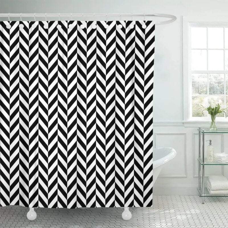 Black and white fabric shower curtain
