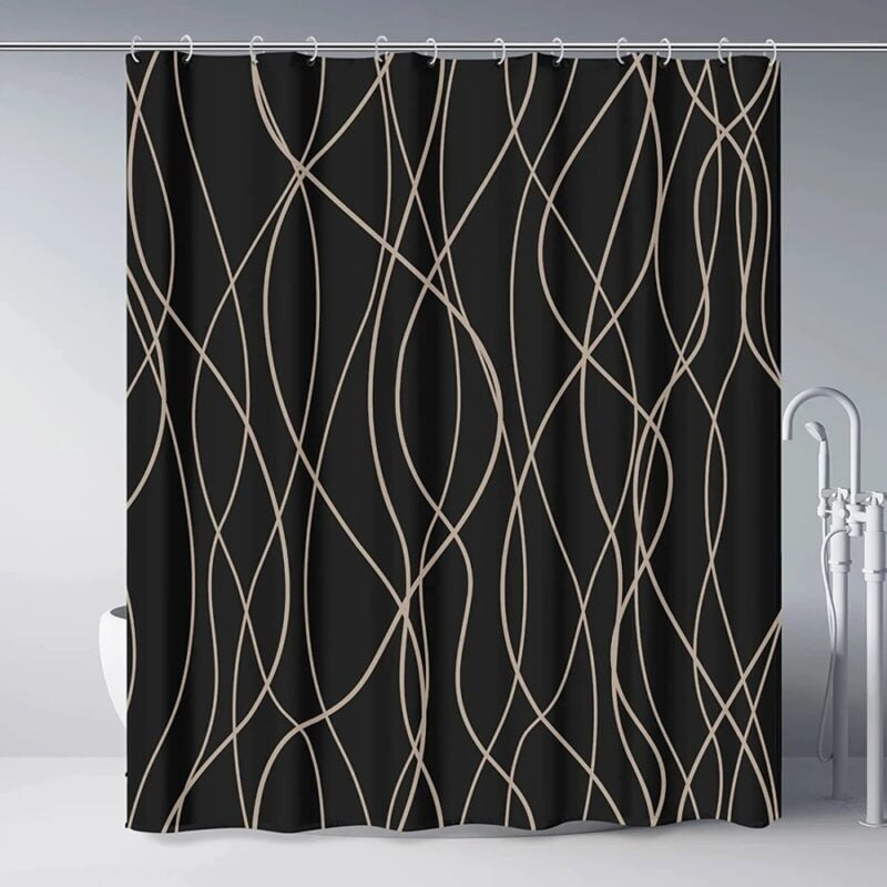 Black and white striped shower curtain