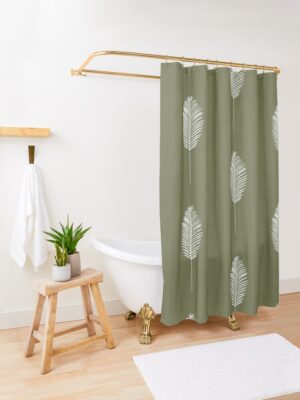 green boho shower curtain leaf