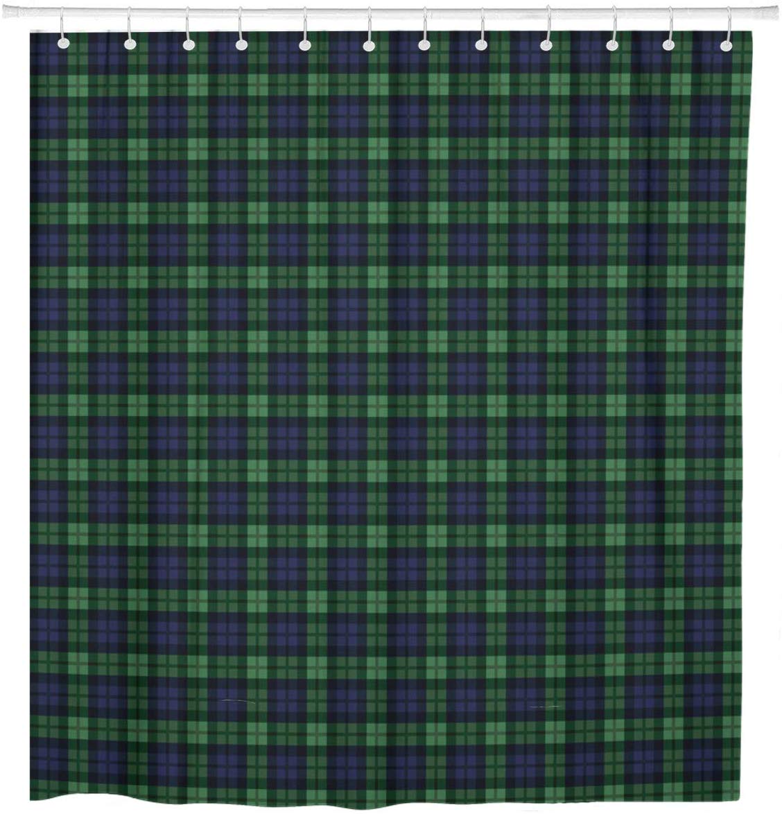 green plaid shower curtain view