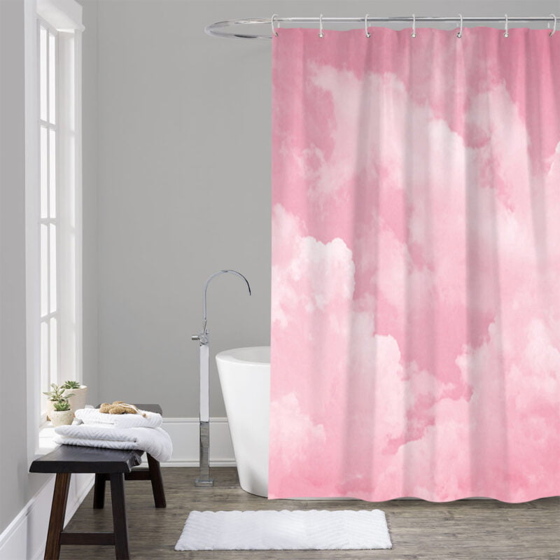 light pink shower curtain pink skies