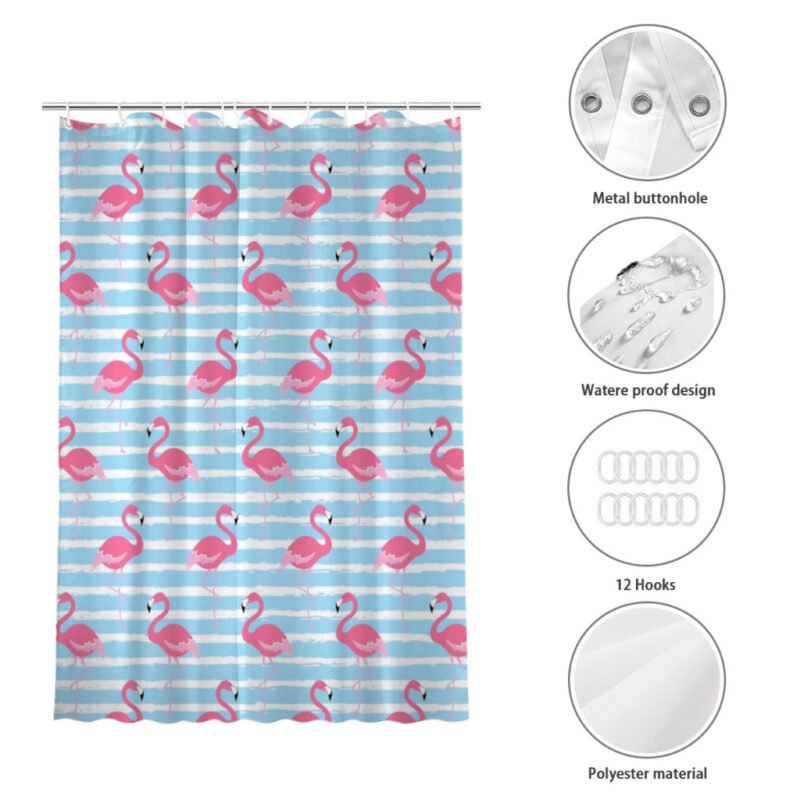 pink and blue shower curtain features