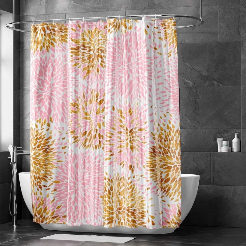 pink and gold shower curtain bathroom view