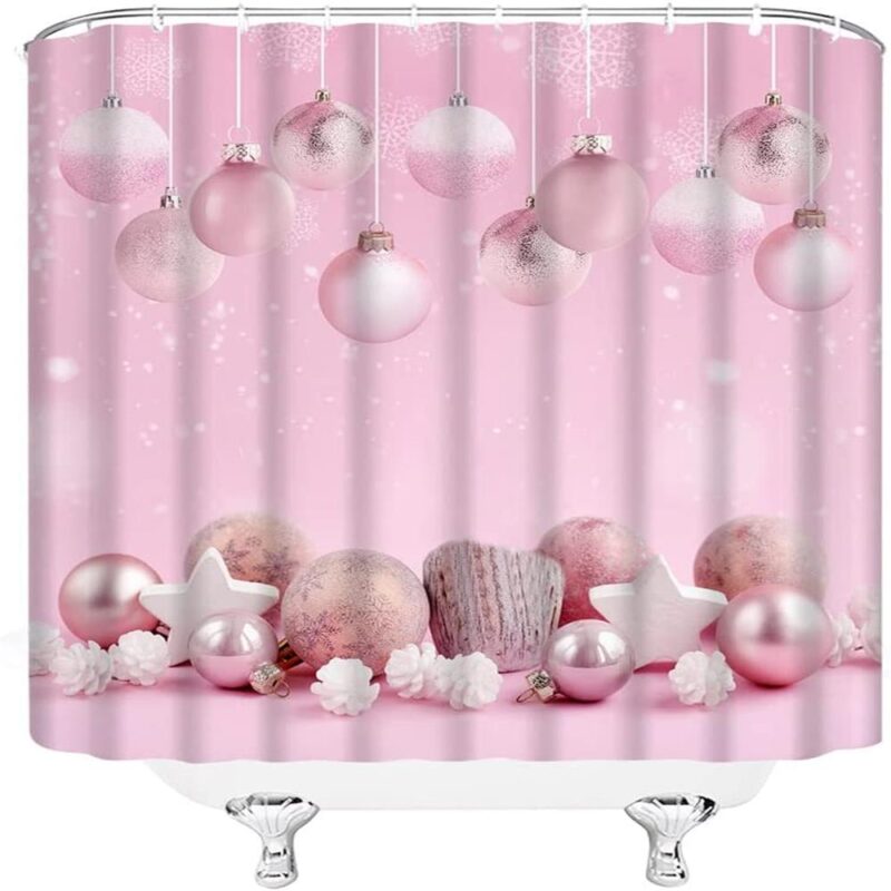 pink christmas shower curtain christmas balls