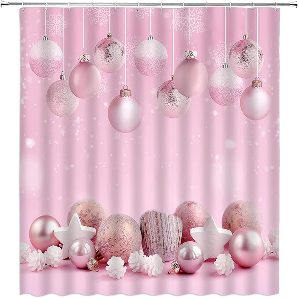 pink christmas shower curtain