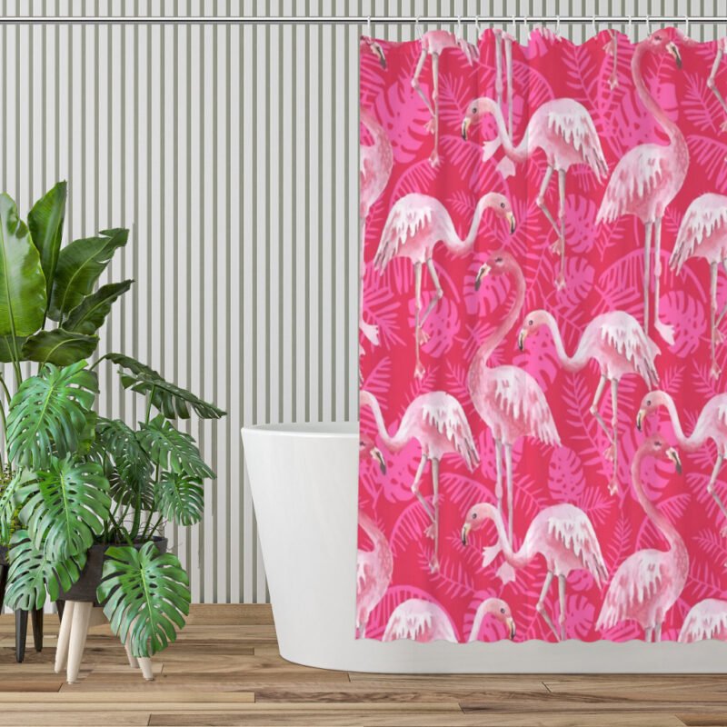 pink flamingo shower curtain bathroom view
