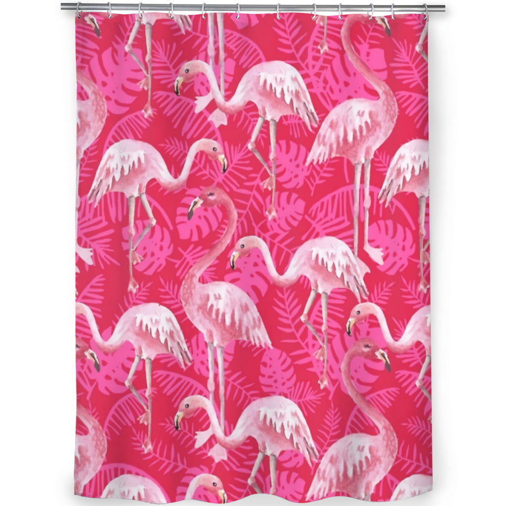 pink flamingo shower curtain view