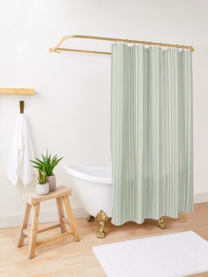 polyester green striped shower curtain