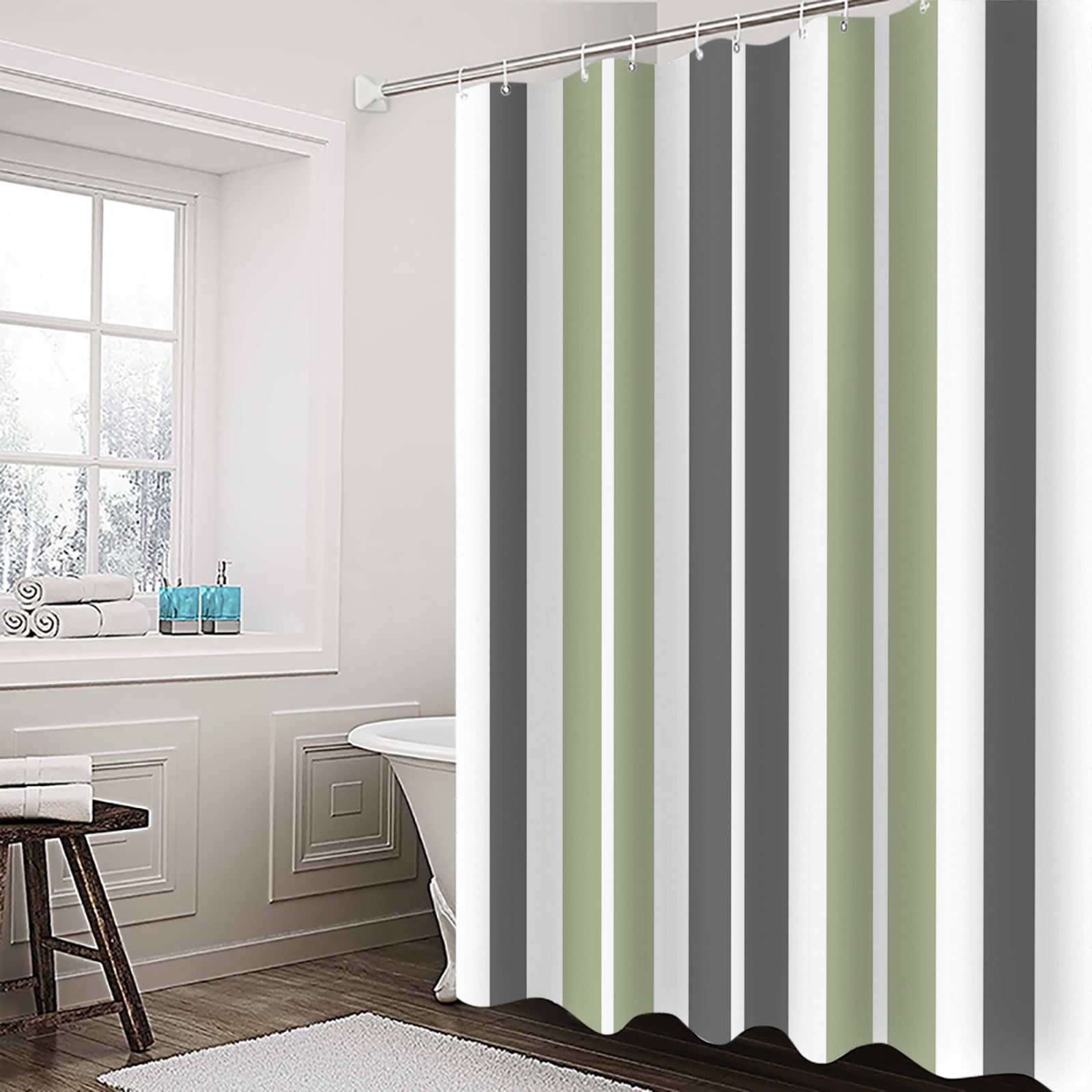waterproof grey and green shower curtain