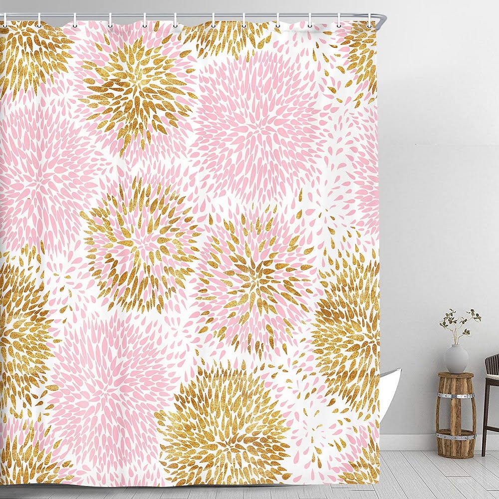 waterproof pink and gold shower curtain