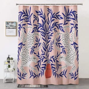 Blush and navy shower curtain