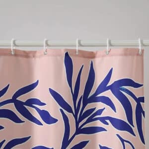 Blush and navy shower curtain rods